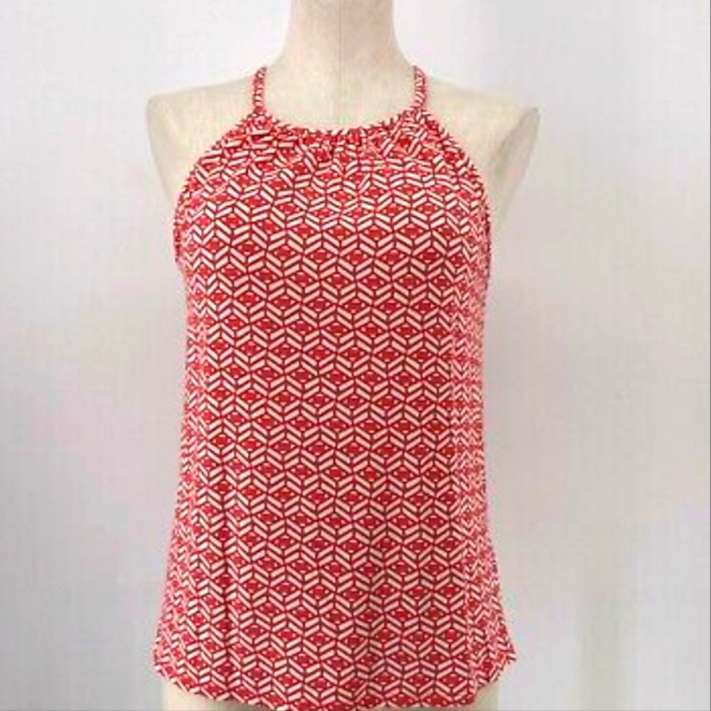 Skies Are Blue. Women's Size Small Pink-Coral Pattern Tank Top Tie Bow on Back.